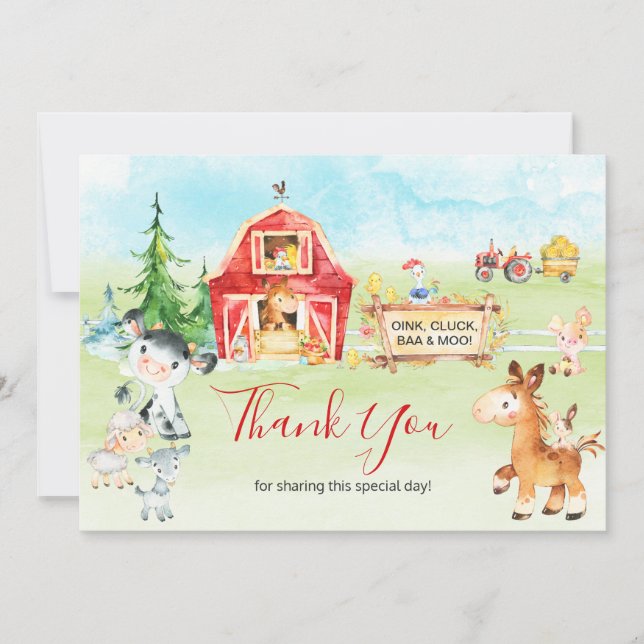 Watercolor Barnyard and Farm Animals Thank You (Front)