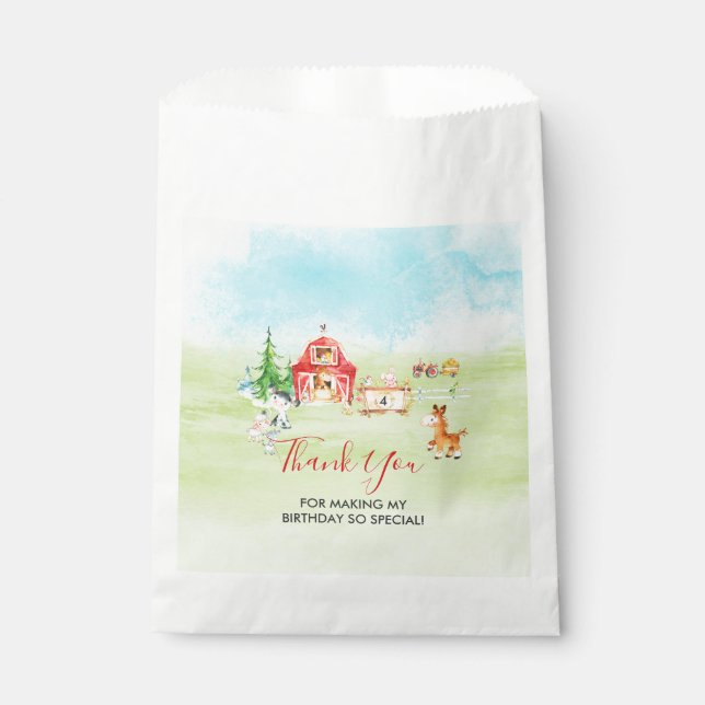 Watercolor Barnyard and Farm Animals Thank You Favour Bags (Front)
