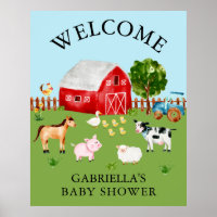 Watercolor Barnyard Animals Baby Shower Poster