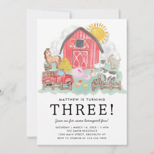 Watercolor Barnyard Animals Farm Birthday Invitation