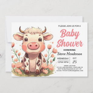 Watercolor Barnyard Bliss Cow Baby Shower Invitation