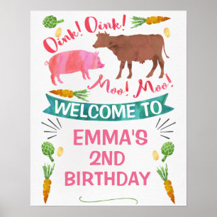 Watercolor Barnyard Farm Themed Birthday Poster