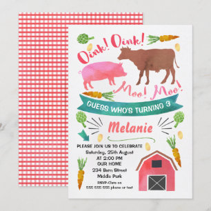 Watercolor Barnyard, Farmyard Birthday Invitation