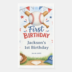 Watercolor Baseball 1st Birthday Napkin