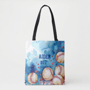 Watercolor Baseball Custom Name Tote Bag