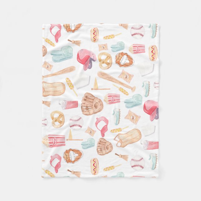 Watercolor Baseball Fleece Blanket (Front)