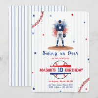 Watercolor Baseball Player Boy 10th Birthday