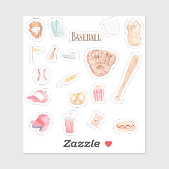 Watercolor Baseball stickers (Sheet)