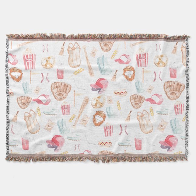 Watercolor Baseball Throw Blanket (Front)