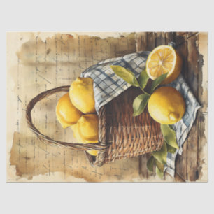 Watercolor Basket of Lemons Decoupage Tissue Paper