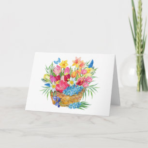 Watercolor Basket with Spring Flowers Card