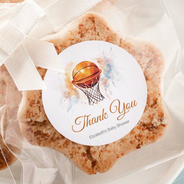 Watercolor Basketball Baby Shower Classic Round Sticker (Creator Uploaded)
