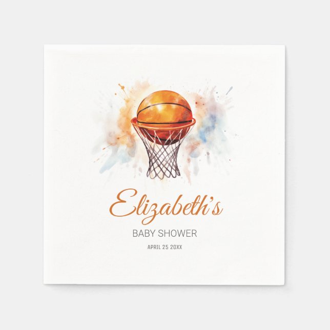 Watercolor Basketball Baby Shower Napkin (Front)