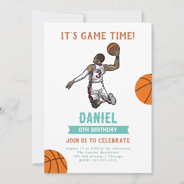 Watercolor Basketball Birthday Invitation (Front)
