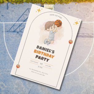 Watercolor Basketball Birthday Party Invitation
