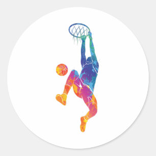 Watercolor Basketball Classic Round Sticker