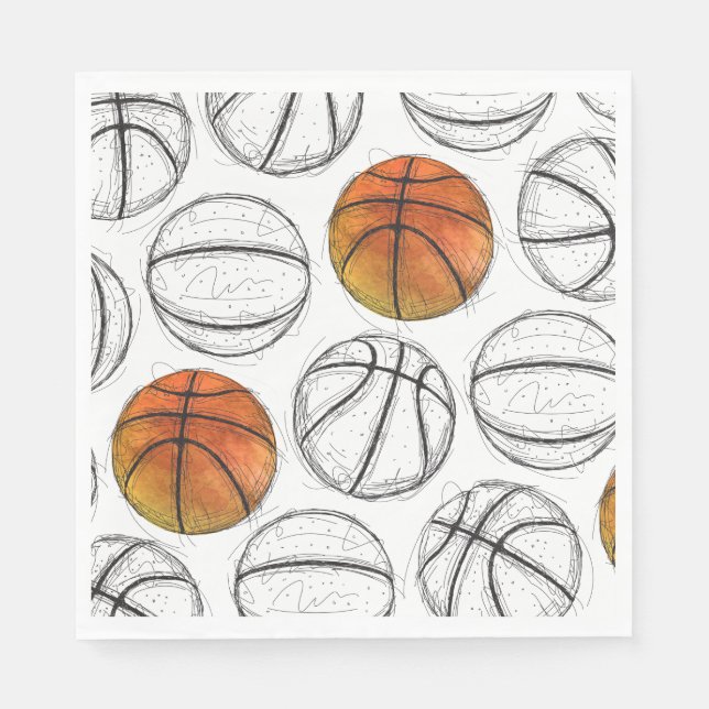 Watercolor Basketball Paper Napkins (Front)