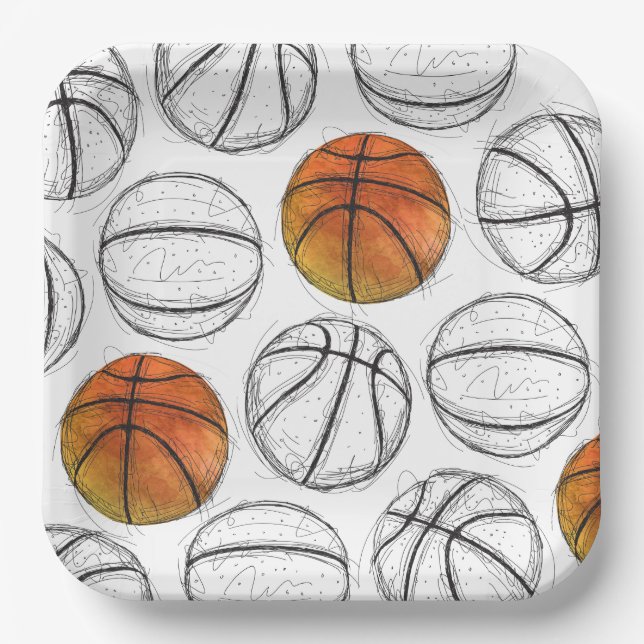 Watercolor Basketball Paper Plates (Front)