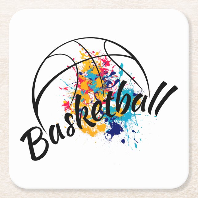 Watercolor Basketball      Square Paper Coaster (Front)