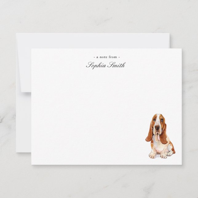 Watercolor Basset Hound  Flat Thank You Notes (Front)