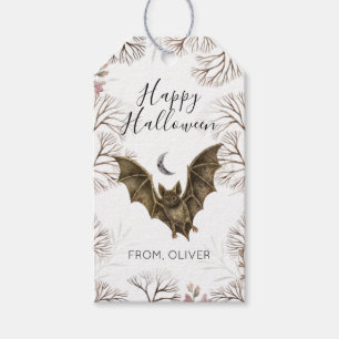 Watercolor Bat Botanical Happy Halloween Gift Tags