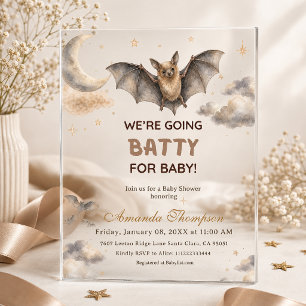 Watercolor Bat We're Going Batty for Baby Shower Acrylic Invitations