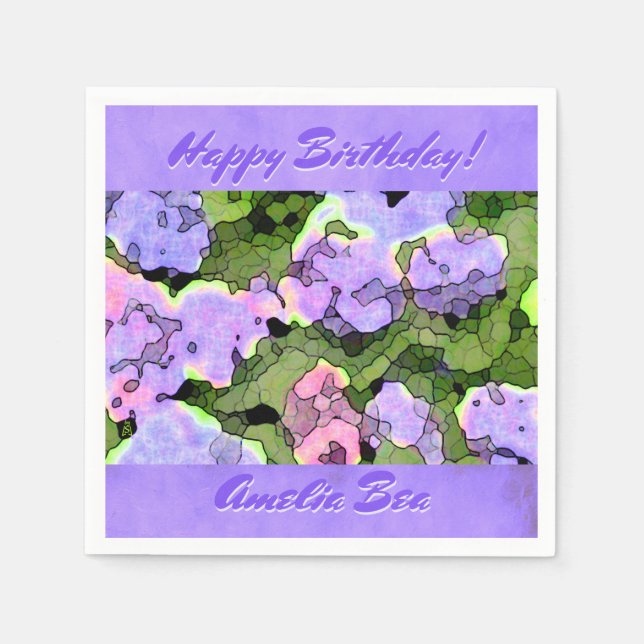 Watercolor Batik Hydrangeas Personalised Napkin (Front)