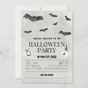 Watercolor Bats Halloween Party Invitation