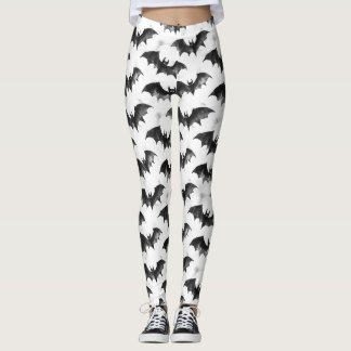 Watercolor Bats in Flight Halloween Pattern Leggings