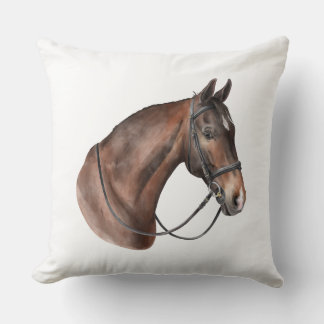 Watercolor Bay horse head in a bridle Cushion