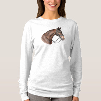 Watercolor Bay horse head in a bridle T-Shirt