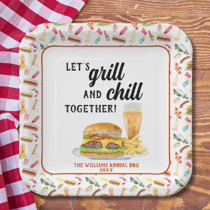 Watercolor BBQ Food, Drinks & Desserts Party Paper Plate