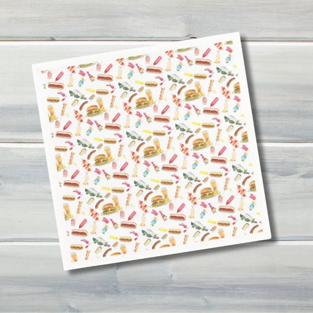 Watercolor BBQ Food, Drinks & Desserts Pattern Napkin (Creator Uploaded)
