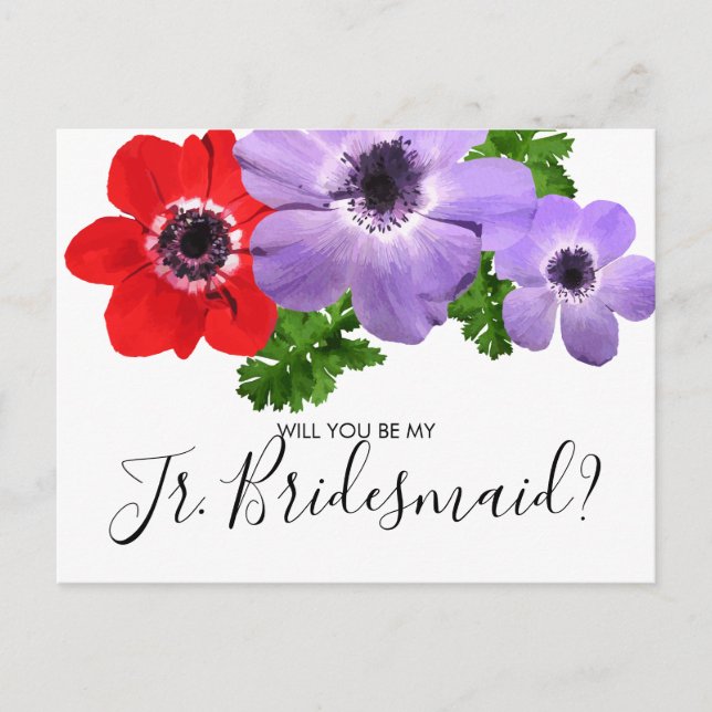 Watercolor Be My Jr. Junior Bridesmaid Postcard (Front)