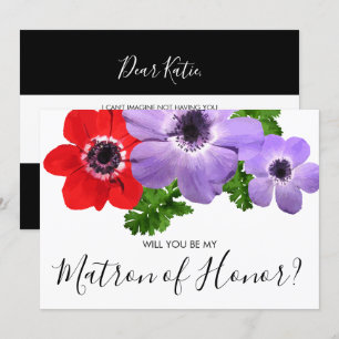 Watercolor Be My Matron Of Honour Bridesmaid Card