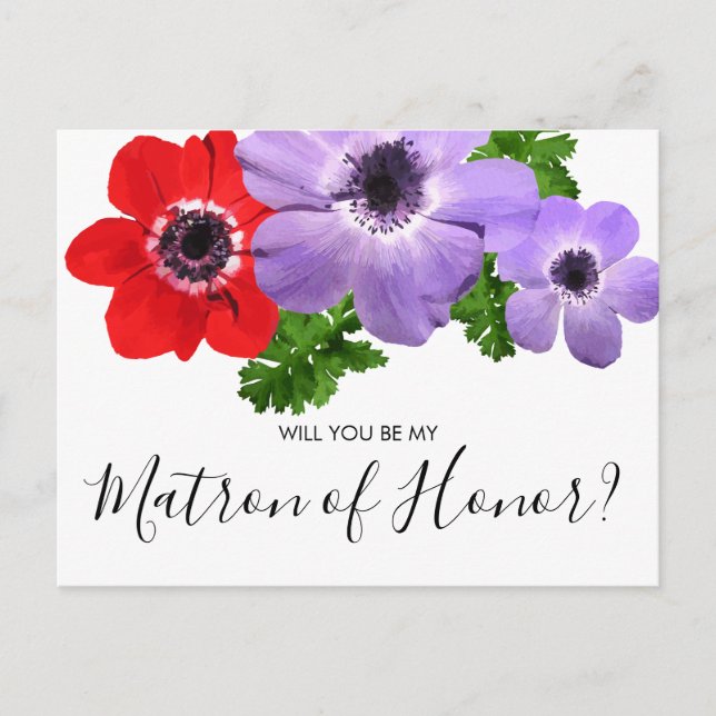 Watercolor Be My Matron Of Honour Bridesmaid Card (Front)