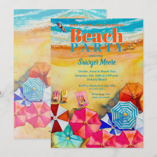 Watercolor Beach 16th Birthday Party Invitation