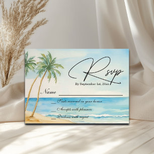 Watercolor Beach and Palm Trees Wedding RSVP Card