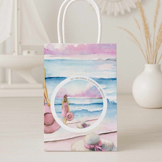 Watercolor Beach Art Themed Gift Bag (Beach themed gift bags watercolor by the shoreline art by Victoria Grigaliunas Do Tell A Belle)