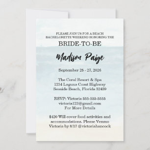 Watercolor Beach Bachelorette Party Weekend Invitation