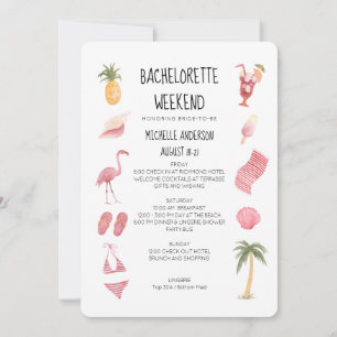 Watercolor Beach Bachelorette Weekend Itinerary Invitation