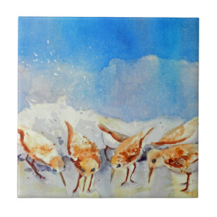 Watercolor Beach Birds Tile