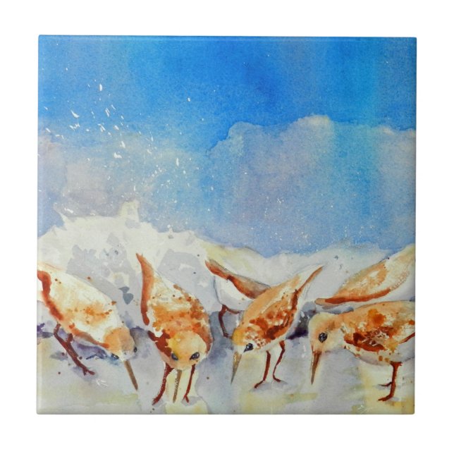 Watercolor Beach Birds Tile (Front)