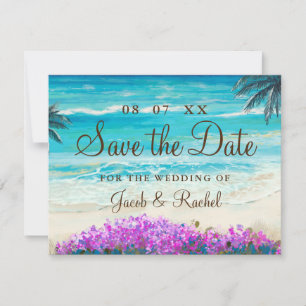 Watercolor Beach Blue Ocean Save The Date Card