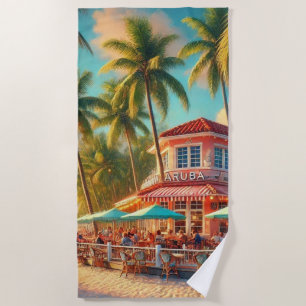 Watercolor Beach Cafe Tropical  Towel