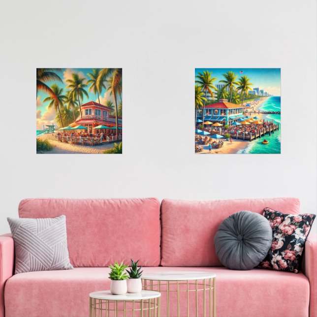 Watercolor Beach Cafe Wall Art Set  (Livingroom)