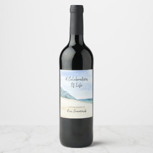 Watercolor Beach Celebration Of Life Memorial Wine Label