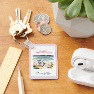 Watercolor Beach Chair Personalised Key Ring