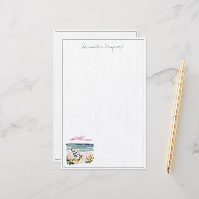 Watercolor Beach Chair Personalised Stationery (Front/Back In Situ)
