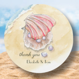Watercolor Beach Clam & Pearls Bridal Thank You Classic Round Sticker